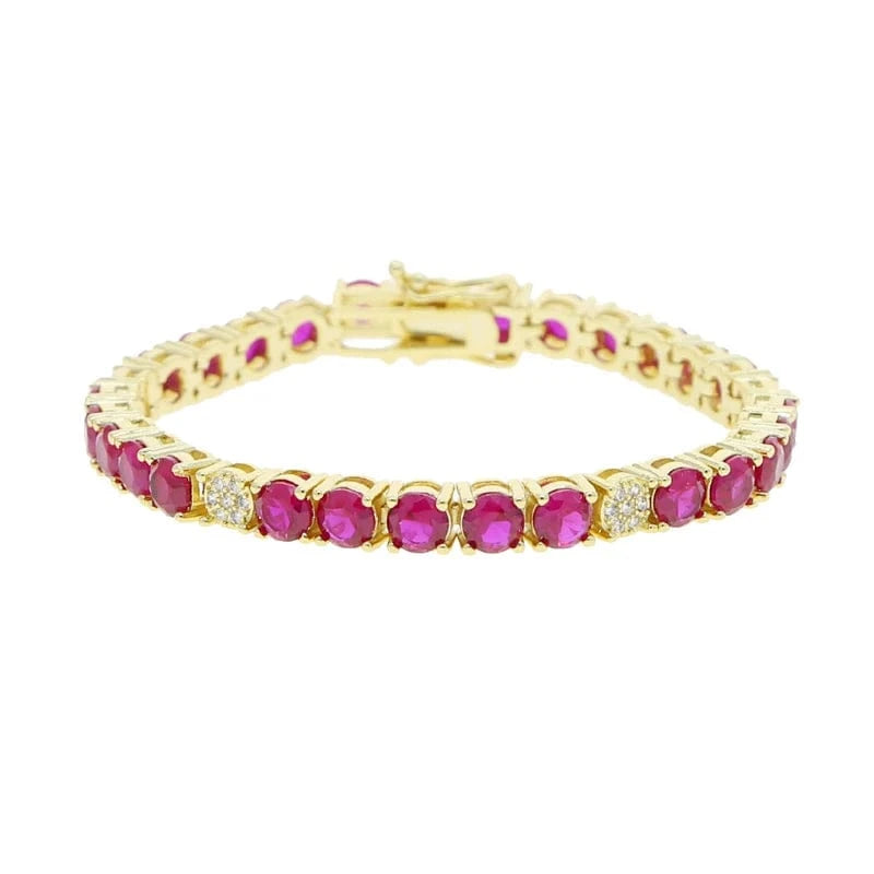 17cm / YB05-red round New  Design Pink White Marquise Pear Oval Round 5A CZ Tennis Chain Bracelet Bangle Charm Women High Quality Jewelry