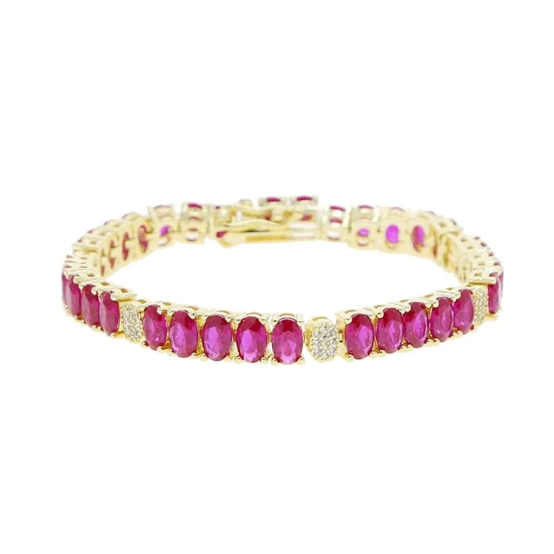 17cm / YB06-red oval New  Design Pink White Marquise Pear Oval Round 5A CZ Tennis Chain Bracelet Bangle Charm Women High Quality Jewelry