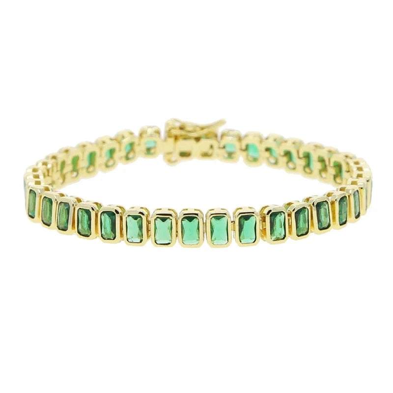 17cm / YB22-G-Square-green 2024 New Fashion Silver Gold Plated Luxury Jewelry Bling Iced Out 5A CZ  Geometric Various Shaped Bezel Tennis Bracelet