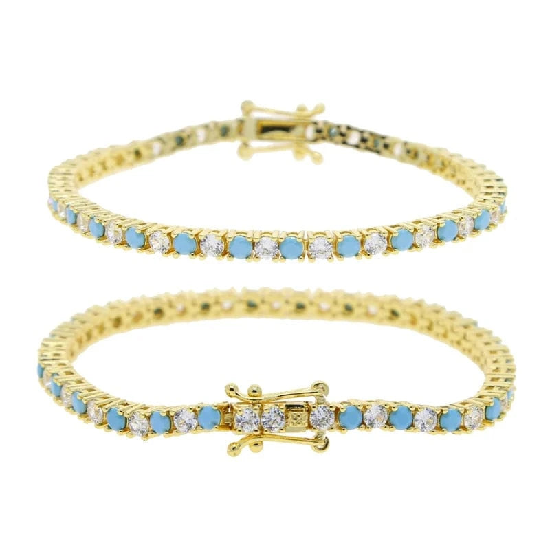 17cm / YB28-Gold 2023 Summer Hot Selling Gold Plated White Turquoise Zircon Stone Tennis Chain Bracelet Women Girl Fashion Jewelry