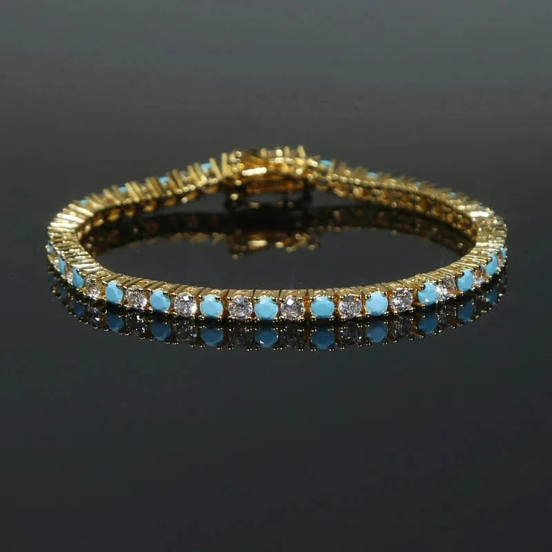 17cm / YB28-Gold 2023 Summer Hot Selling Gold Plated White Turquoise Zircon Stone Tennis Chain Bracelet Women Girl Fashion Jewelry