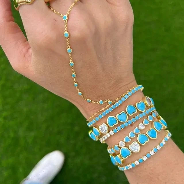 17cm / YB28-Gold 2023 Summer Hot Selling Gold Plated White Turquoise Zircon Stone Tennis Chain Bracelet Women Girl Fashion Jewelry