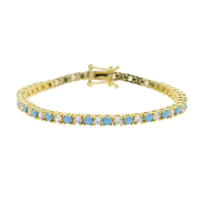 17cm / YB28-Gold 2023 Summer Hot Selling Gold Plated White Turquoise Zircon Stone Tennis Chain Bracelet Women Girl Fashion Jewelry