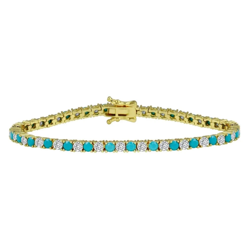 17cm / YB28-Gold 2023 Summer Hot Selling Gold Plated White Turquoise Zircon Stone Tennis Chain Bracelet Women Girl Fashion Jewelry