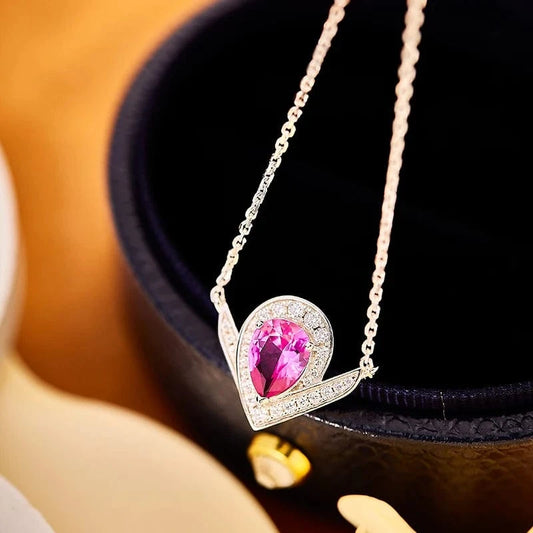 17iches / platinum Elegant Women's S925 Silver Plated 18K Gold Adjustable Red V-Shape Personalized Short Necklace Daily Trendy Fine Jewelry
