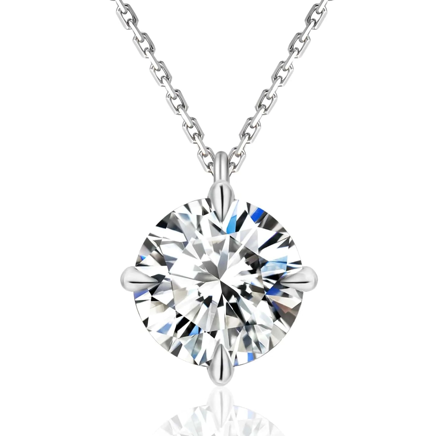 18+2'' / 2 Ct KRKC-0296-PD-SL-MO-8mm 2CT Moissanite Pendant White Gold Plated Jewelry S925 Sterling Silver Chain Lab Created Diamond Moissanite Necklace for Women