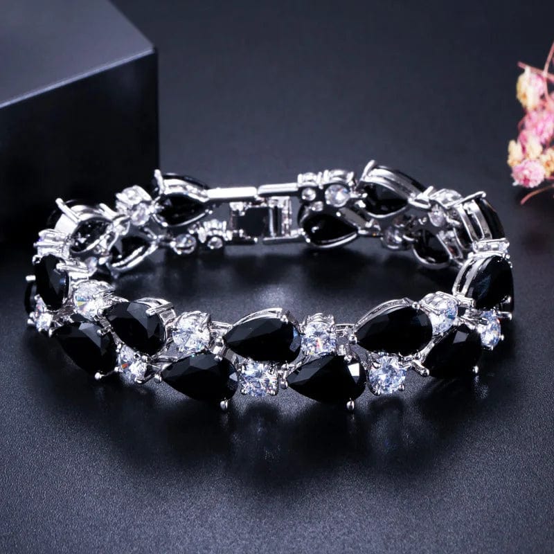 18.2 cm / Black-S0007-Yin-Hei My Mona Lisa Cubic Zircon Jewelry Brass Silver Color Red Black Purple Big Tear Drop CZ Stone Luxury Bridal Bracelet for Women