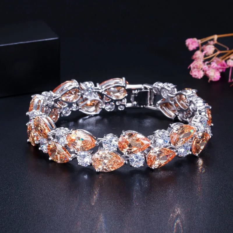 18.2 cm / Champagne-S0007-Yin-XiangBin My Mona Lisa Cubic Zircon Jewelry Brass Silver Color Red Black Purple Big Tear Drop CZ Stone Luxury Bridal Bracelet for Women