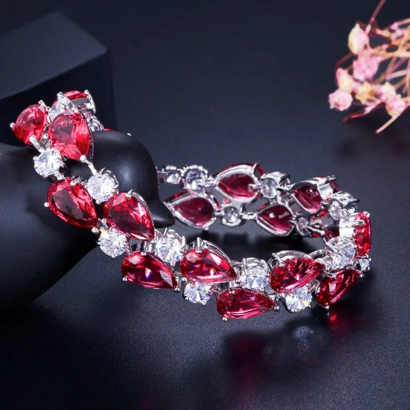 18.2 cm / Red-S0007-Yin-Hong My Mona Lisa Cubic Zircon Jewelry Brass Silver Color Red Black Purple Big Tear Drop CZ Stone Luxury Bridal Bracelet for Women