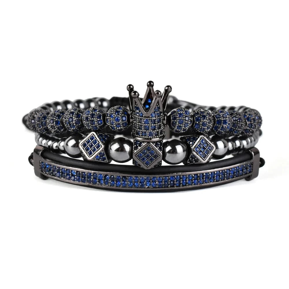 18.5cm / Black F274 Bangles Sets Gold Crown Men For Cz Copper Bead Charm Bracelet Custom Mens Blue Zircon Handmade Jewelry Bracelets