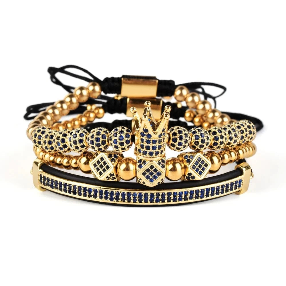 18.5cm / Gold F274 Bangles Sets Gold Crown Men For Cz Copper Bead Charm Bracelet Custom Mens Blue Zircon Handmade Jewelry Bracelets