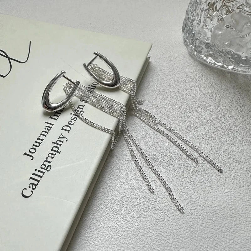 18.7*11.8MM / YB-A4376 silver Long Chain Tassel 925 Sterling Silver U Shape Women Stud Earrings For Girls Gifts Jewelry