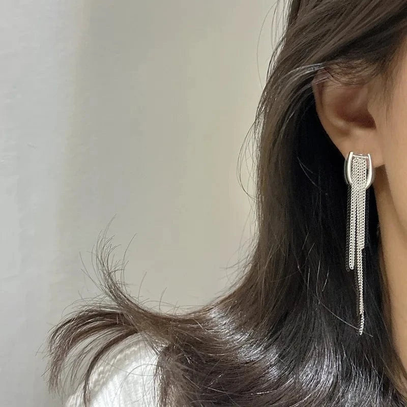 18.7*11.8MM / YB-A4376 silver Long Chain Tassel 925 Sterling Silver U Shape Women Stud Earrings For Girls Gifts Jewelry