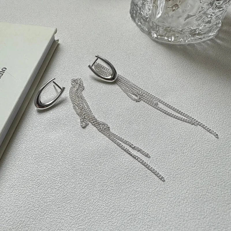18.7*11.8MM / YB-A4376 silver Long Chain Tassel 925 Sterling Silver U Shape Women Stud Earrings For Girls Gifts Jewelry