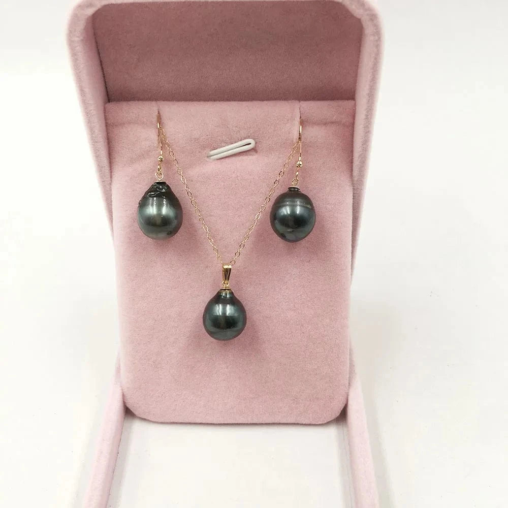 18 Inch 14K gold filled natural tahitian pearl jewelry set with earring+necklace ,baroque pearl sea salt pearl nature black