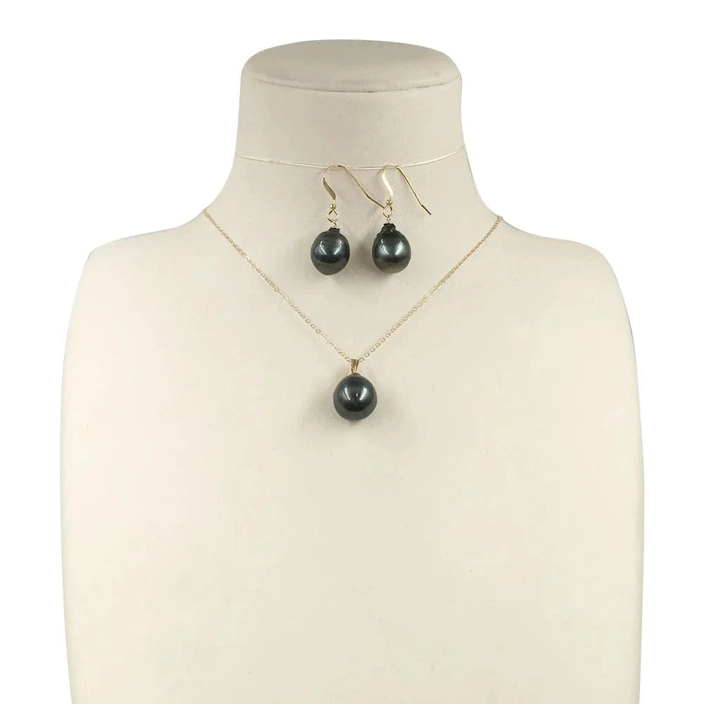 18 Inch 14K gold filled natural tahitian pearl jewelry set with earring+necklace ,baroque pearl sea salt pearl nature black