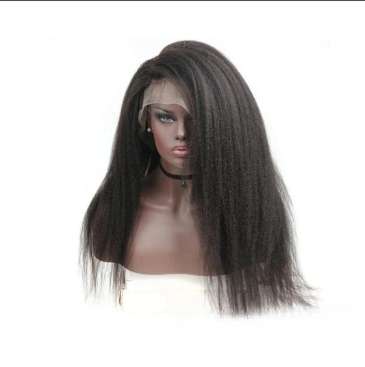 18 Inch Kinky Straight Wig 100% Remy Human Hair Natural Color with Lace Base Fast Shipping for Black Women
