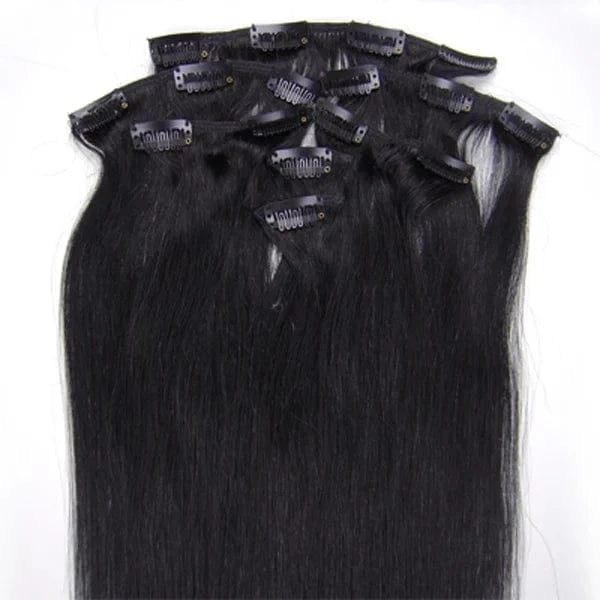 18 Inches / 1# Jet Black Factory 15-22"7PCS 70g Clip In Real Remy Human Hair Extensions Full Head Ombre Straight Jet Black  cutical aligned hair