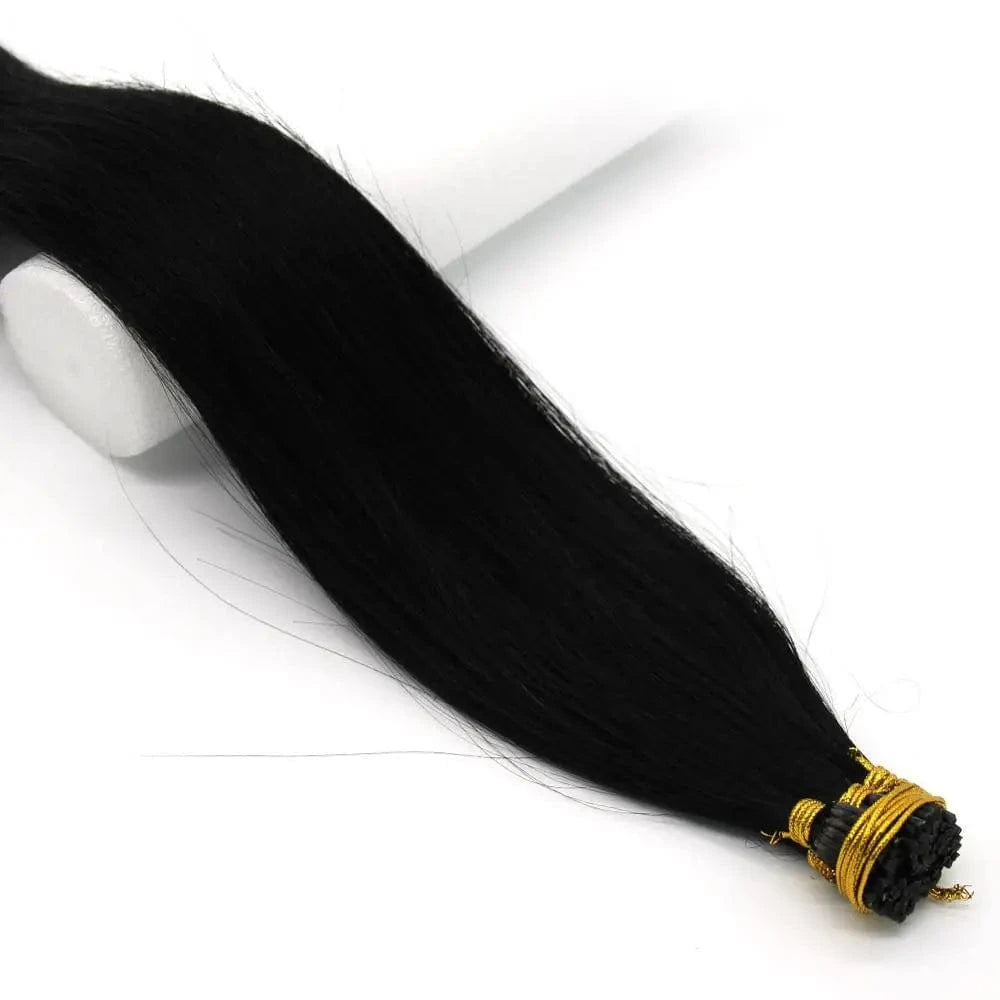 18 Inches / 1# Jet Black Pre Bonded Keratin Stick I Tip Remy Human Hair Extensions 16-24" Straight 100s i tip hair extensions human hair