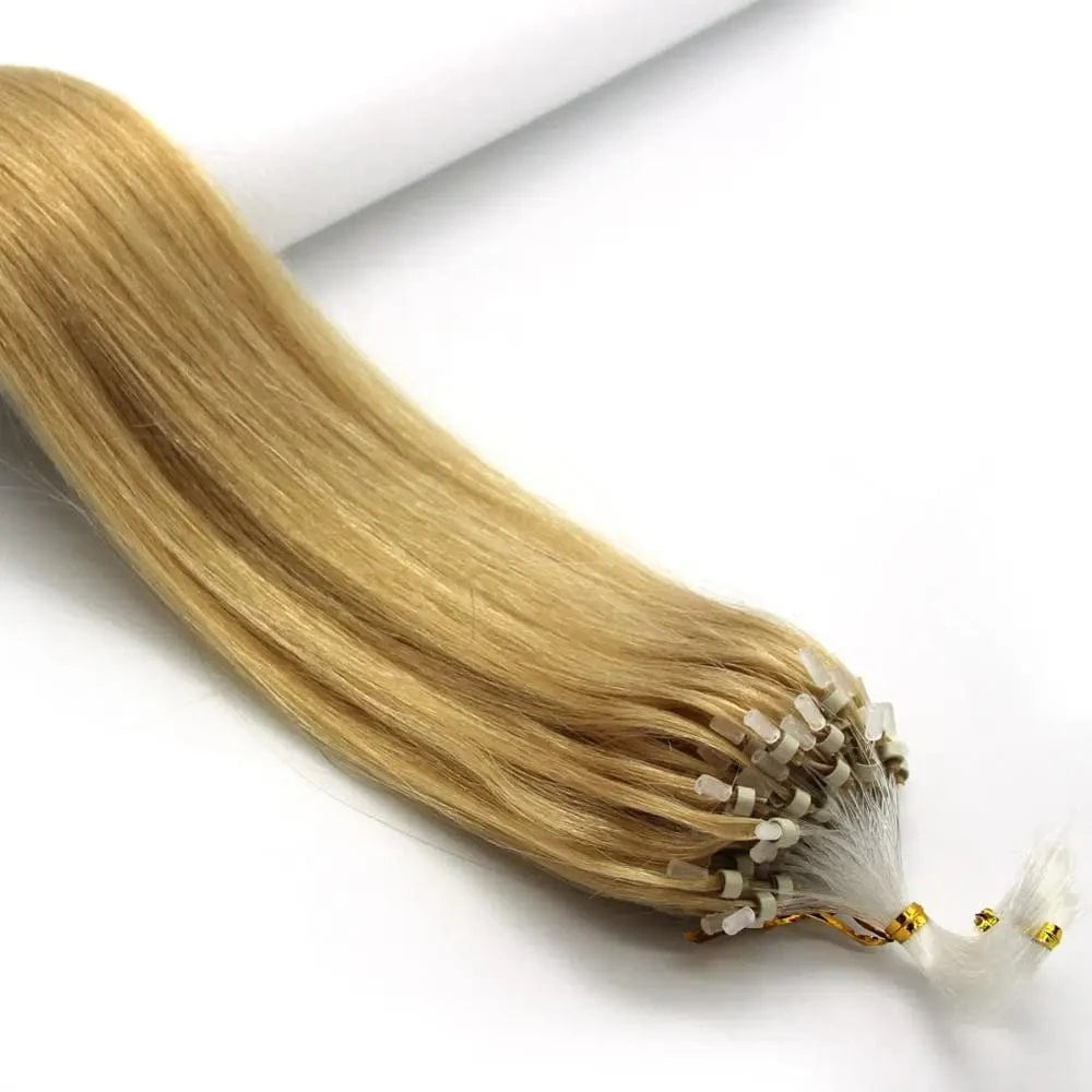 18 Inches / 24# Blonde 14-26inch 100s Easy Loop/Micro Ring Beads Remy Human Hair Extensions Ombre Hair Straight In stock dropship