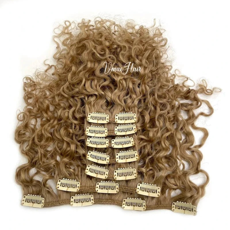 18 Inches / #27 100g VMAE Wholesale INDIAN Raw Cuticle Aligned Brown 3B 3C Deep Curly Virgin Hair Clip In Extensions 100human Hair