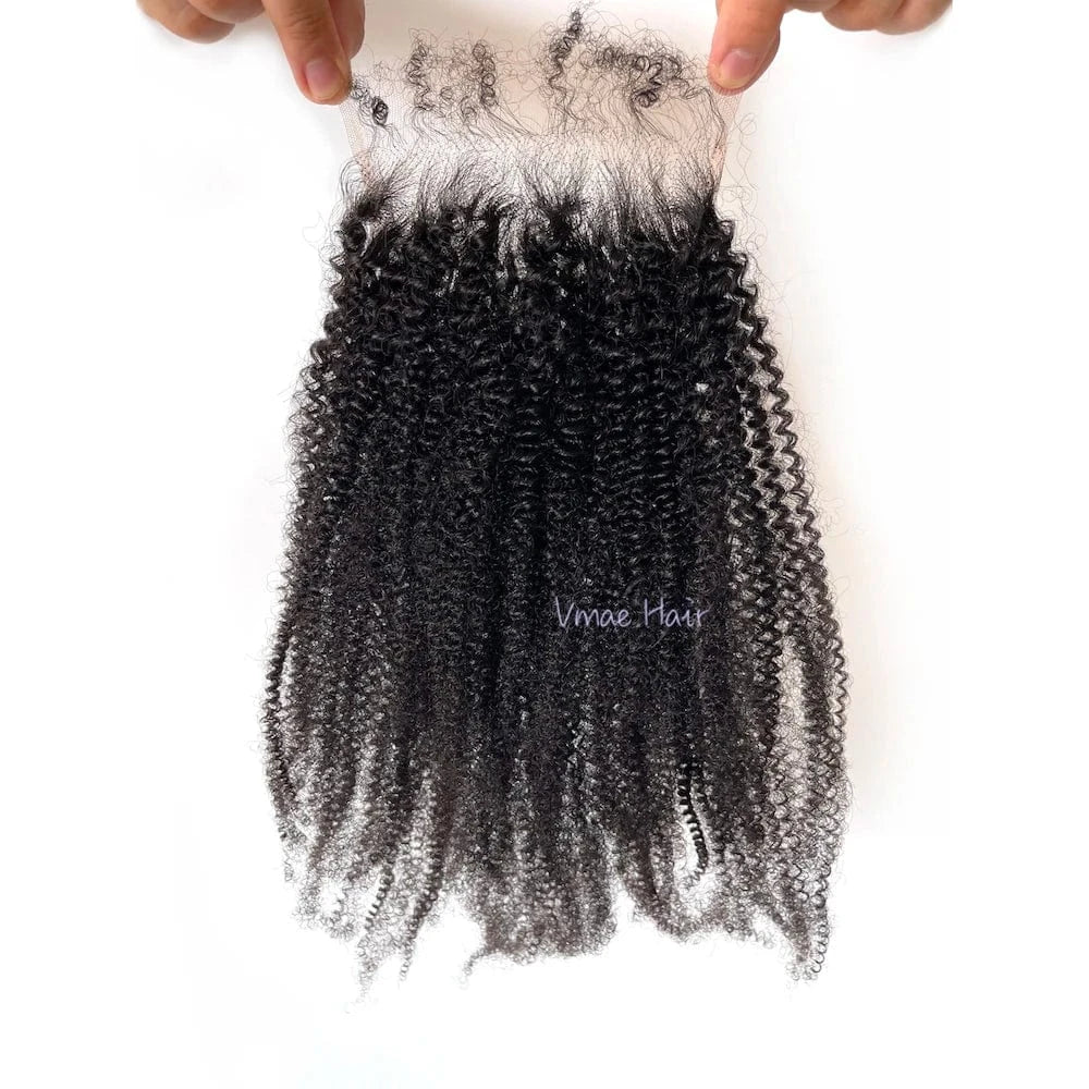 18 Inches / 4A VMAE Wholesale Cuticle Aligned Raw Vietnamese Hair Afro Kinky Curly Transparent 5*5 HD Lace Closure Human Virgin Extensions