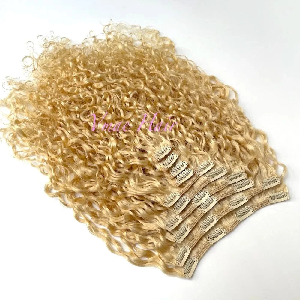 18 Inches / #613 Deep Curly 200g VMAE Wholesale Russian Raw Cuticle Aligned 27 613 Blonde 3B 3C Deep Curly Virgin Hair Clip In Extensions 100human Hair