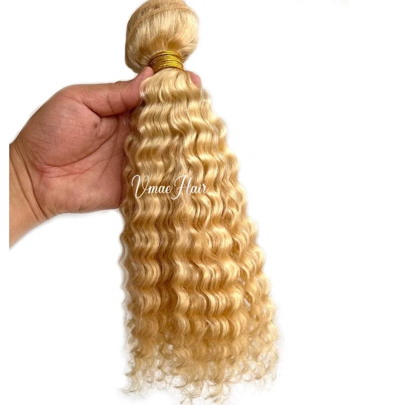 18 Inches / #613 VMAE Remy European Russian 613 Blonde 27 Kinky Deep Curly Weft Virgin Hair Weave Raw Human Hair Bundles Extension