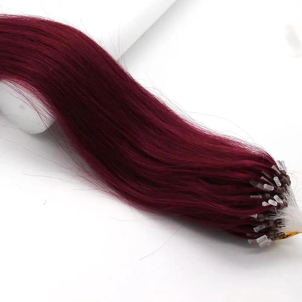 18 Inches / Burgundy 14-26inch 100s Easy Loop/Micro Ring Beads Remy Human Hair Extensions Ombre Hair Straight In stock dropship