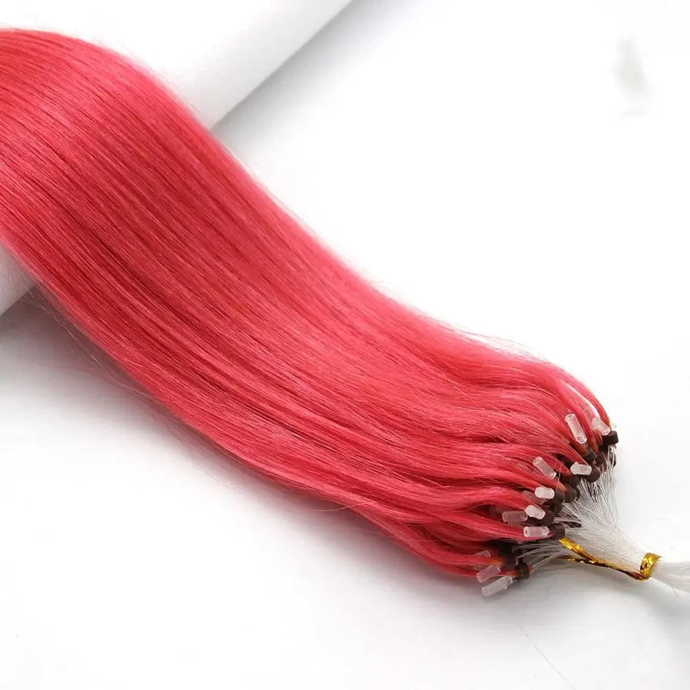 18 Inches / Pink 14-26inch 100s Easy Loop/Micro Ring Beads Remy Human Hair Extensions Ombre Hair Straight In stock dropship