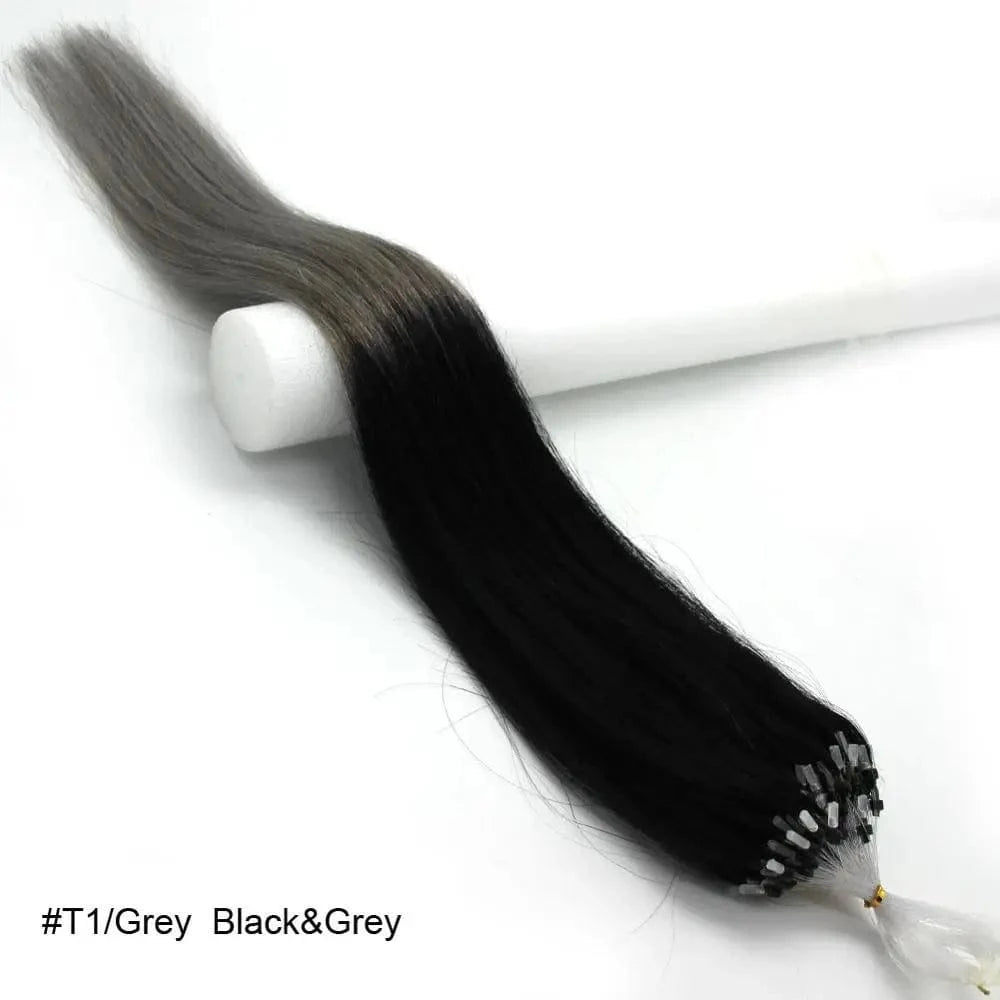 18 Inches / T1/Grey# 14-26inch 100s Easy Loop/Micro Ring Beads Remy Human Hair Extensions Ombre Hair Straight In stock dropship
