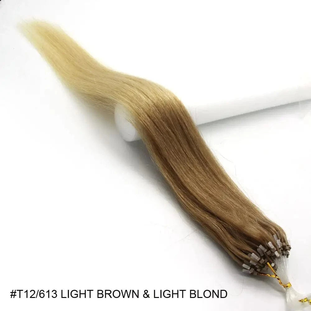 18 Inches / T12/613# 14-26inch 100s Easy Loop/Micro Ring Beads Remy Human Hair Extensions Ombre Hair Straight In stock dropship