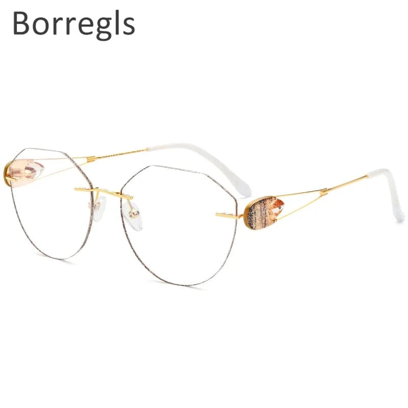 18511 White Borregls Wire Titanium Rimless Glasses Women Ultralight Luxury Diamond Trim Optical Eyeglasses Frame Eyewear