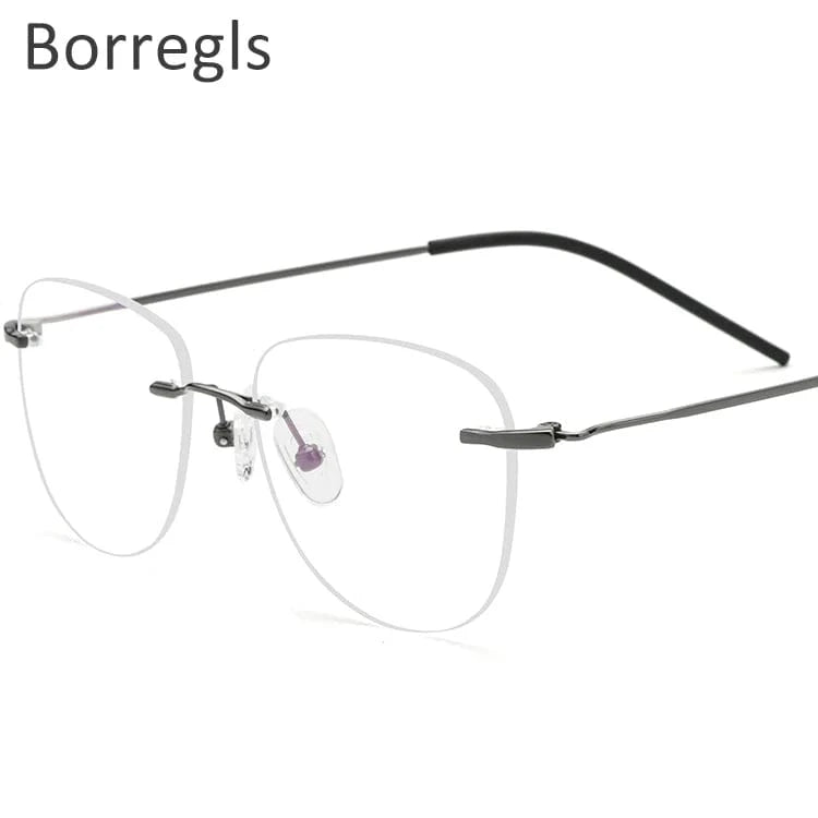 1855 GRAY Borregls B Titanium Rimless Glasses Frame Women Eyeglasses Myopia Optical Men Vintage Oval Eyewear 1855