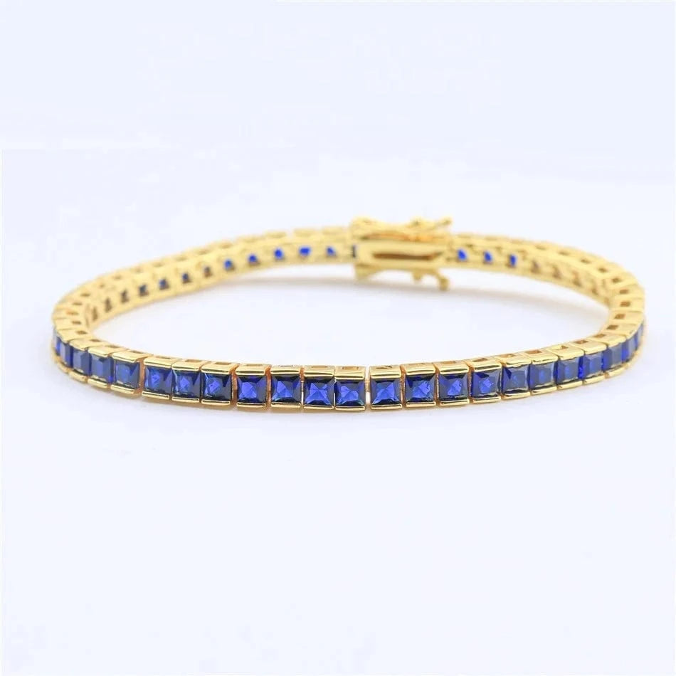 18cm / Blue Women Luxury 5A Cubic CZ Zircon Dubai Gold Plated Diamond Jewelry Tennis Bracelet Bangles FineJewelry Tennis Chain Bracelets