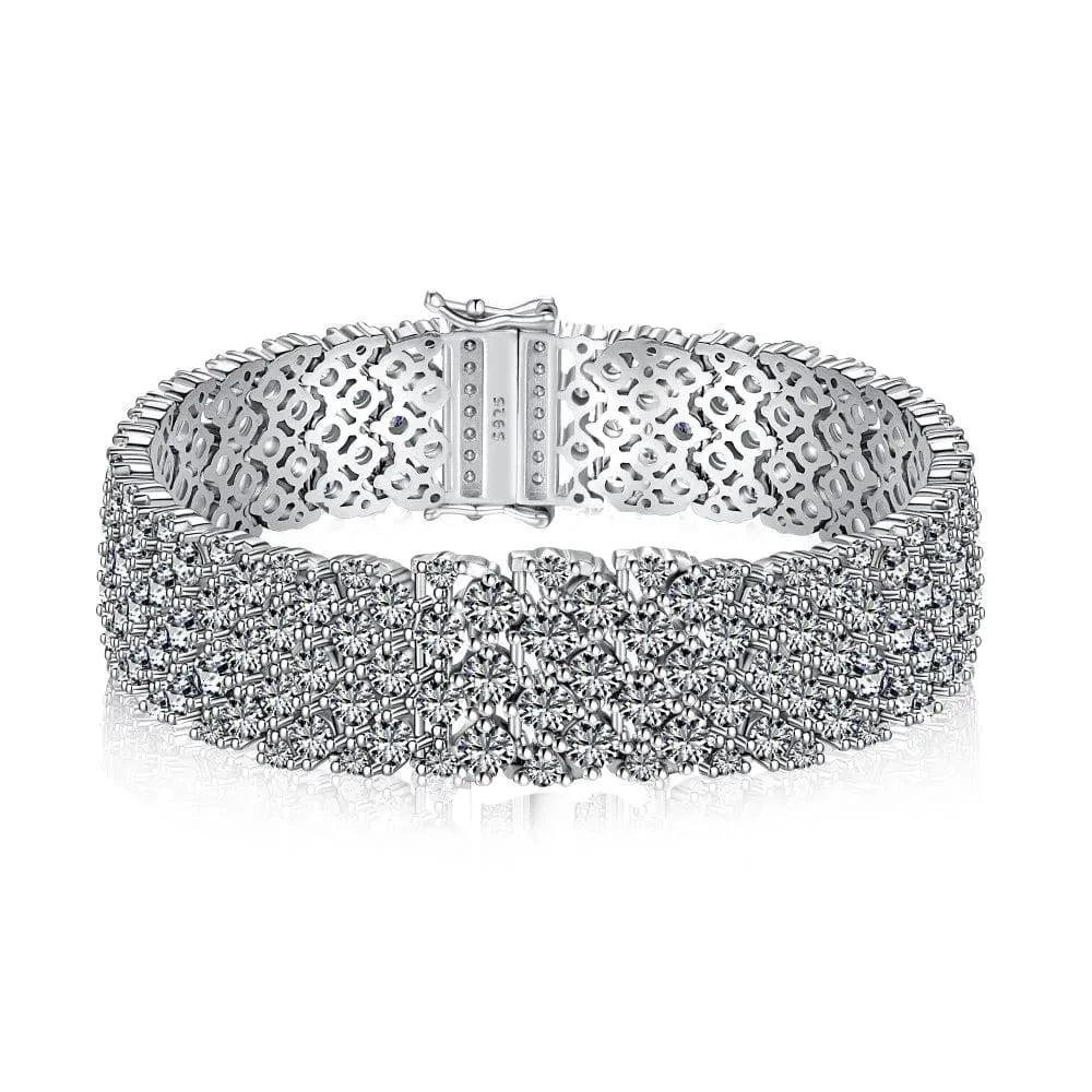 18cm / DY150196-S-W-WH Dylam High End Jewelry 14cm Width Women s925 Silver Rhodium Plated Full Setting Eternity 5A Cubic Zirconia Bangle Bracelet