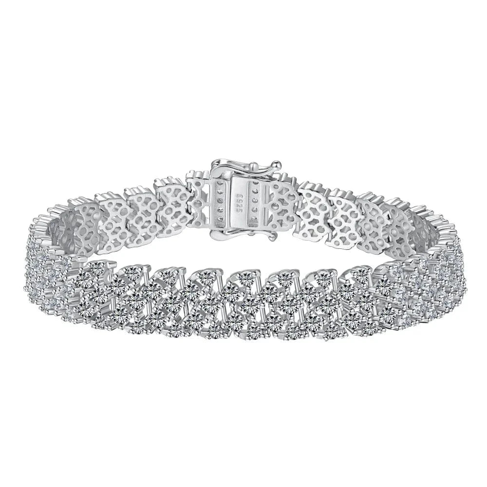 18cm / DY150236-S-W-WH Dylam High End Jewelry 14cm Width Women s925 Silver Rhodium Plated Full Setting Eternity 5A Cubic Zirconia Bangle Bracelet
