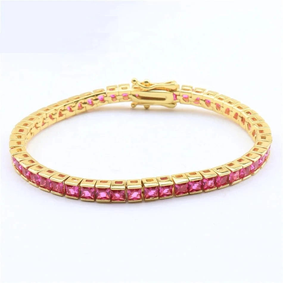 18cm / rose red Women Luxury 5A Cubic CZ Zircon Dubai Gold Plated Diamond Jewelry Tennis Bracelet Bangles FineJewelry Tennis Chain Bracelets