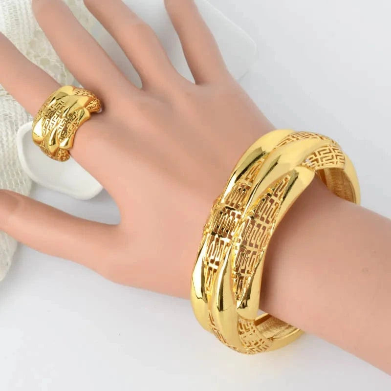 18cm / SY-BR0020 Dubai 24K Gold Plated Bangles Luxury African Ethiopian Arabic Women Hawaiian Bracelets ring Indian Charm Wedding Jewelry Gifts