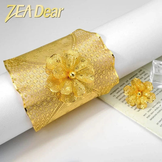 18cm / SY-H186 Wholesale Luxury Sets Hawaiian Indian Wedding Designers Charms For Bangles Copper Gold Plated Bracelet Bangle And Ring