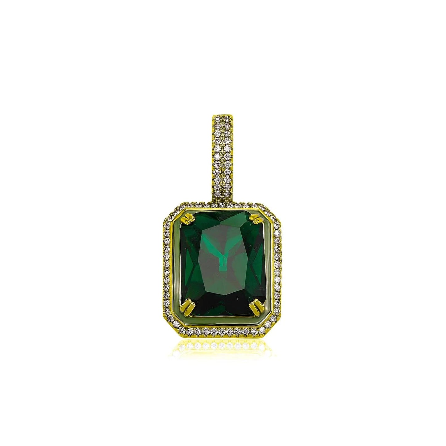 18inch 20inch 22inch rope chain / Gold-green zircon Top Icy Simple Design 18K Gold Plated Luminous Gemstone Pendant Hip Hop Jewelry Square Colorful 5A CZ Gem Pendant Necklace Women