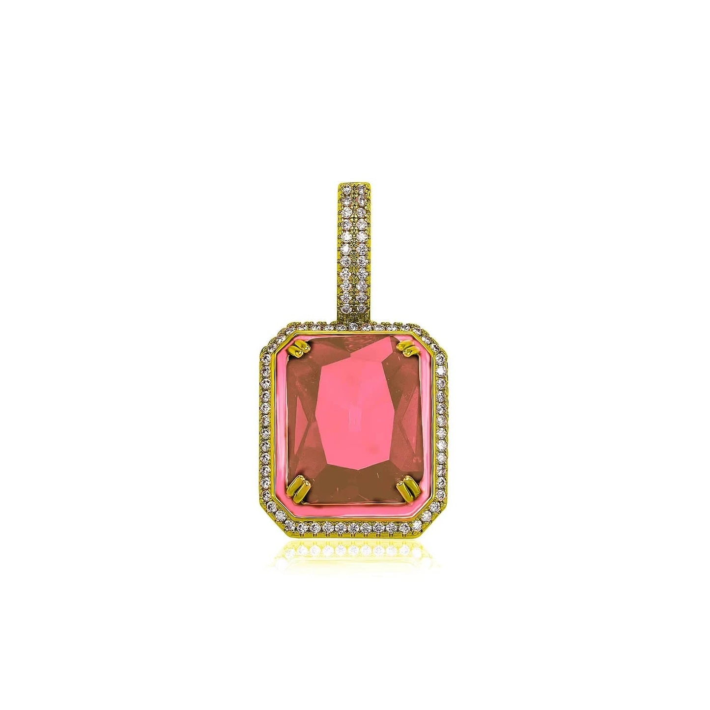 18inch 20inch 22inch rope chain / Gold-pink zircon Top Icy Simple Design 18K Gold Plated Luminous Gemstone Pendant Hip Hop Jewelry Square Colorful 5A CZ Gem Pendant Necklace Women