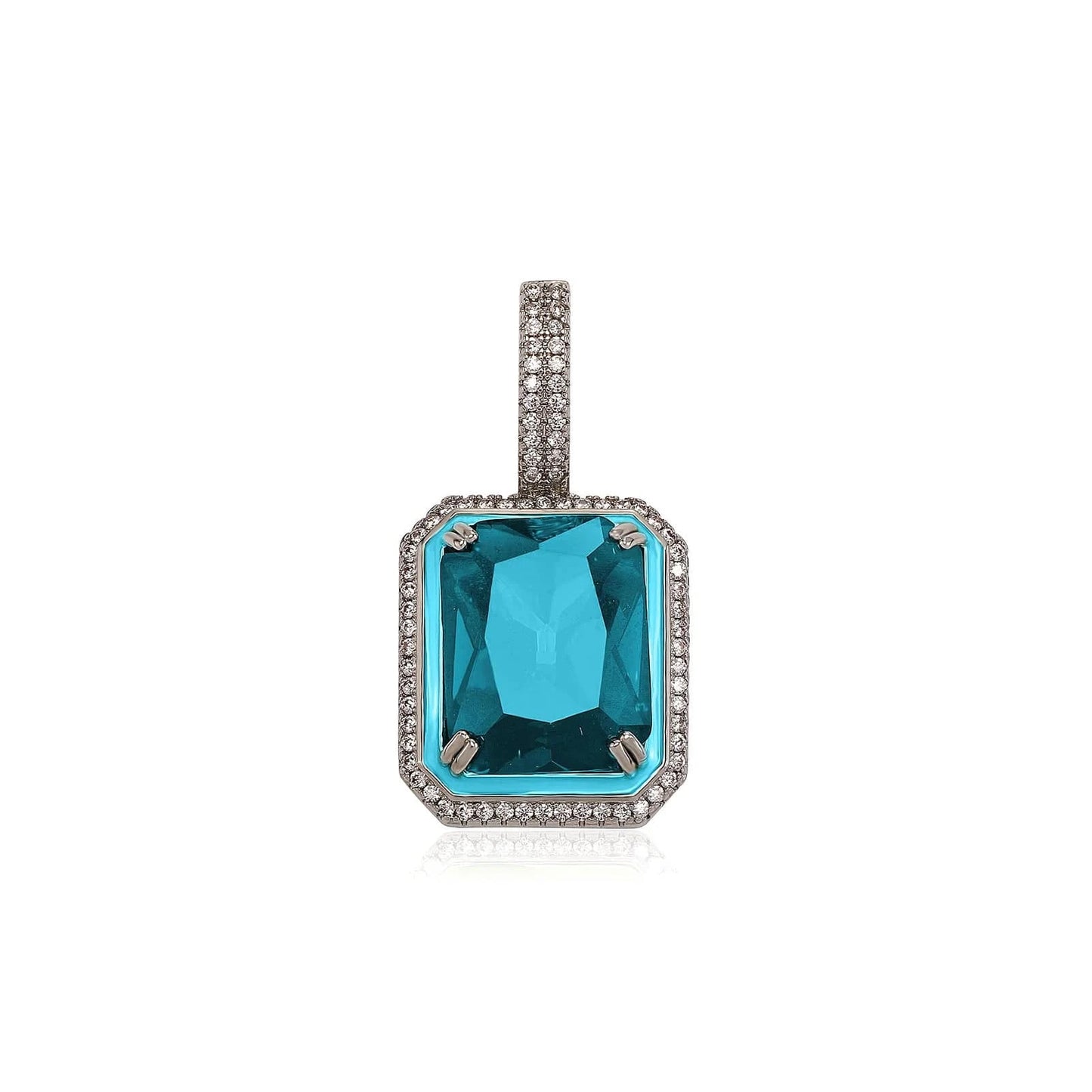 18inch 20inch 22inch rope chain / White Gold-blue zircon Top Icy Simple Design 18K Gold Plated Luminous Gemstone Pendant Hip Hop Jewelry Square Colorful 5A CZ Gem Pendant Necklace Women