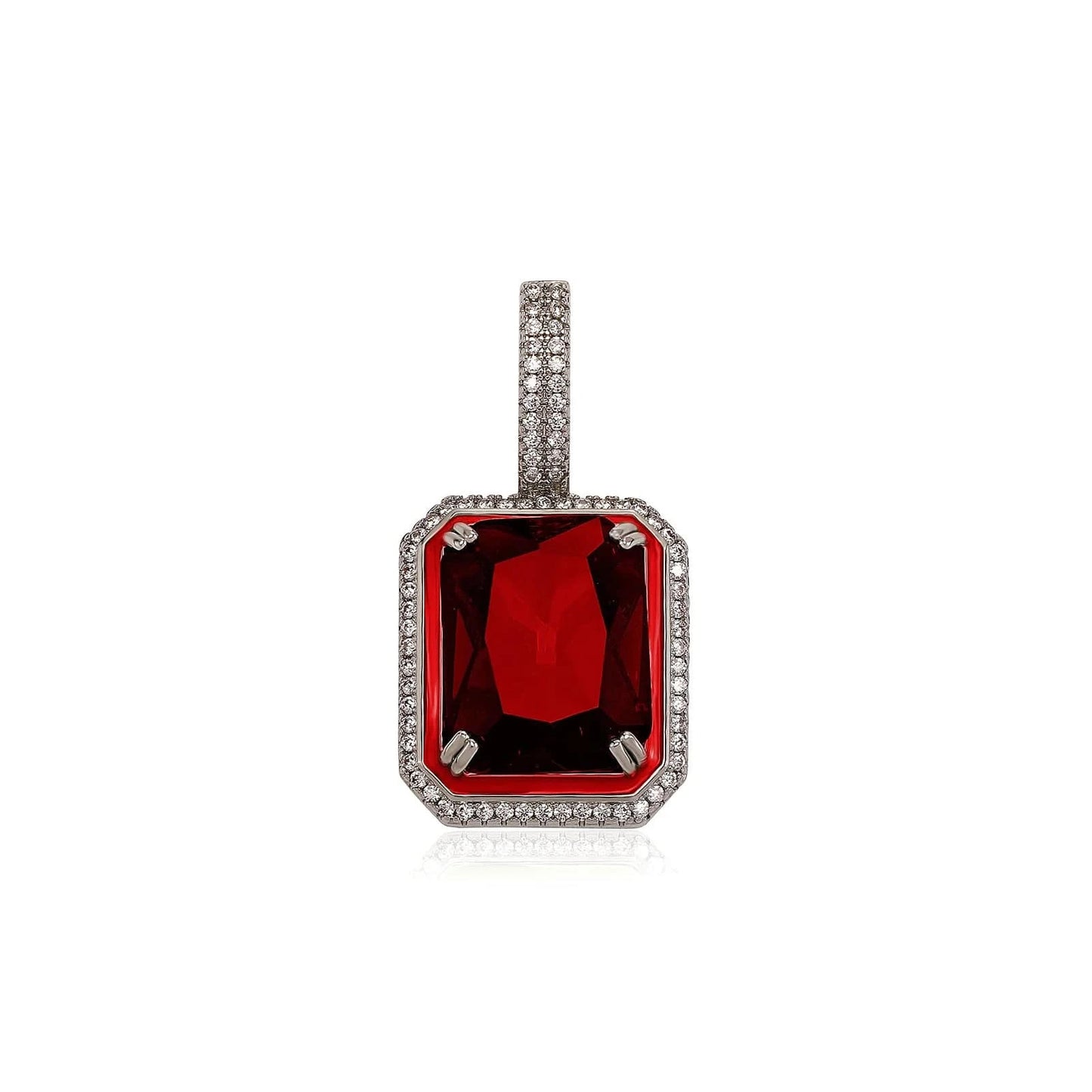 18inch 20inch 22inch rope chain / White Gold-red zircon Top Icy Simple Design 18K Gold Plated Luminous Gemstone Pendant Hip Hop Jewelry Square Colorful 5A CZ Gem Pendant Necklace Women