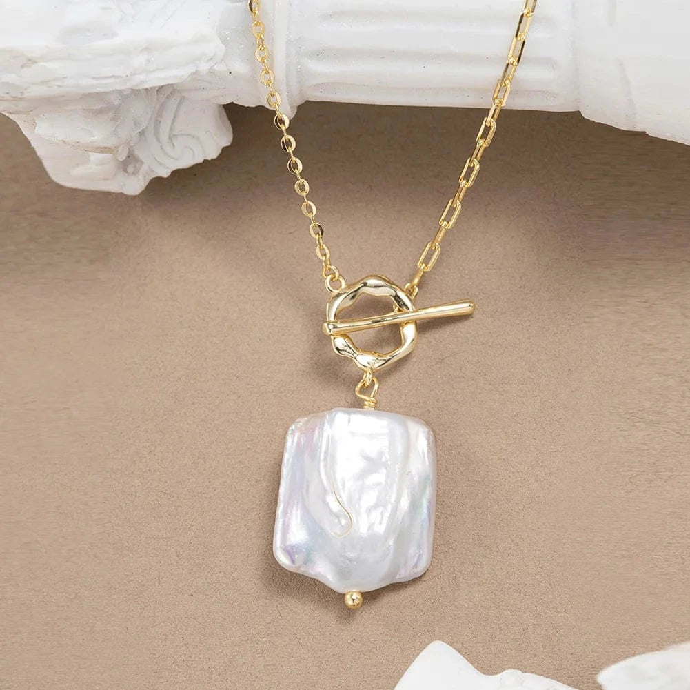 18inches / 14K Gold Plated RINNTIN GPN45 Custom OT buckle Baroque Pearl Necklace Jewelry Korean Style Fine Jewelry 925 Sterling Silver Necklace For Women