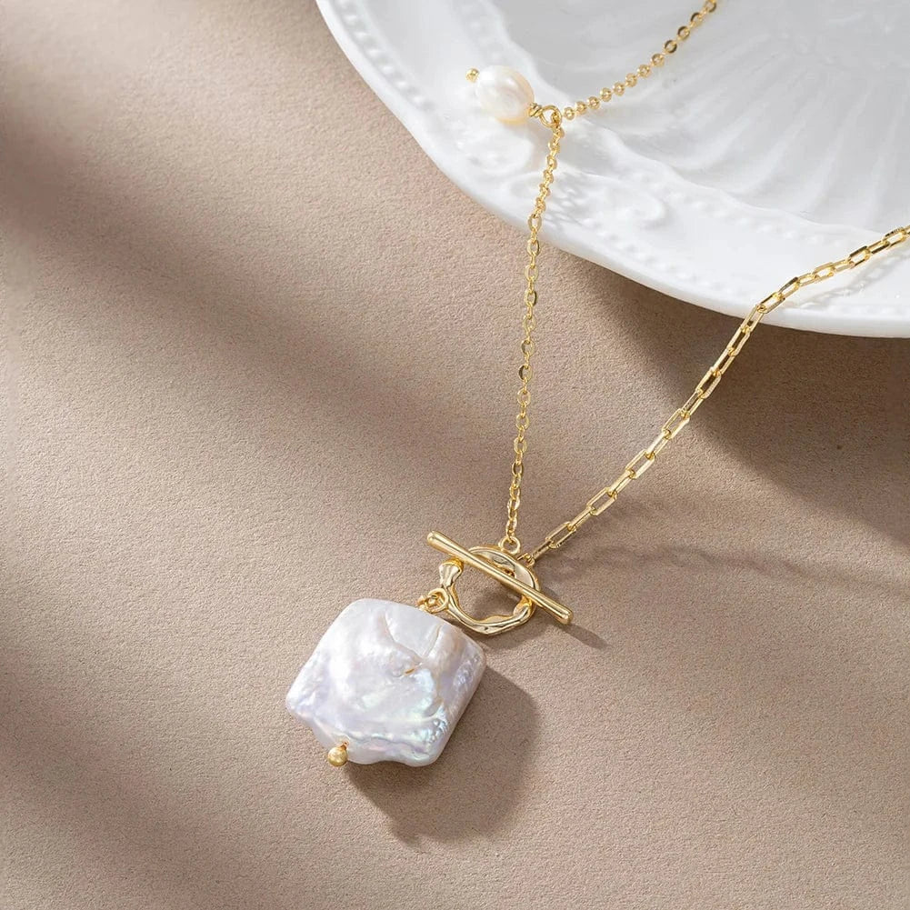 18inches / 14K Gold Plated RINNTIN GPN45 Custom OT buckle Baroque Pearl Necklace Jewelry Korean Style Fine Jewelry 925 Sterling Silver Necklace For Women