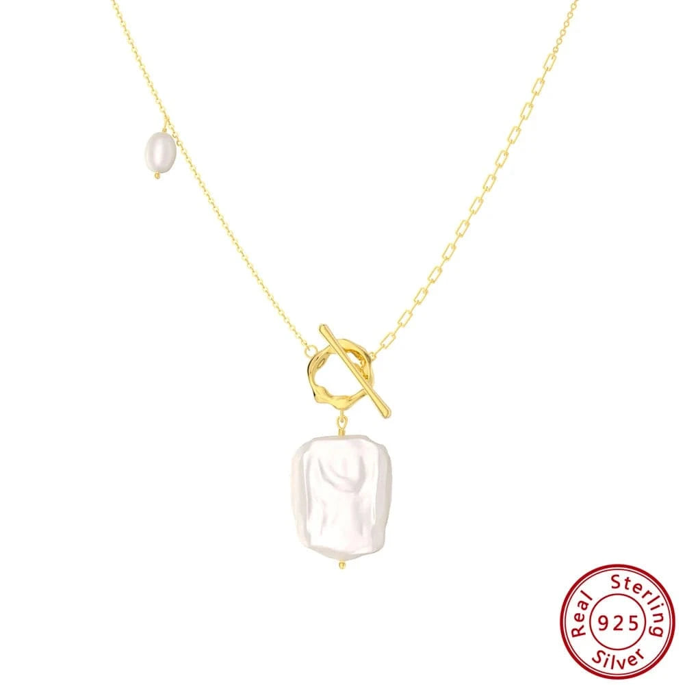 18inches / 14K Gold Plated RINNTIN GPN45 Custom OT buckle Baroque Pearl Necklace Jewelry Korean Style Fine Jewelry 925 Sterling Silver Necklace For Women