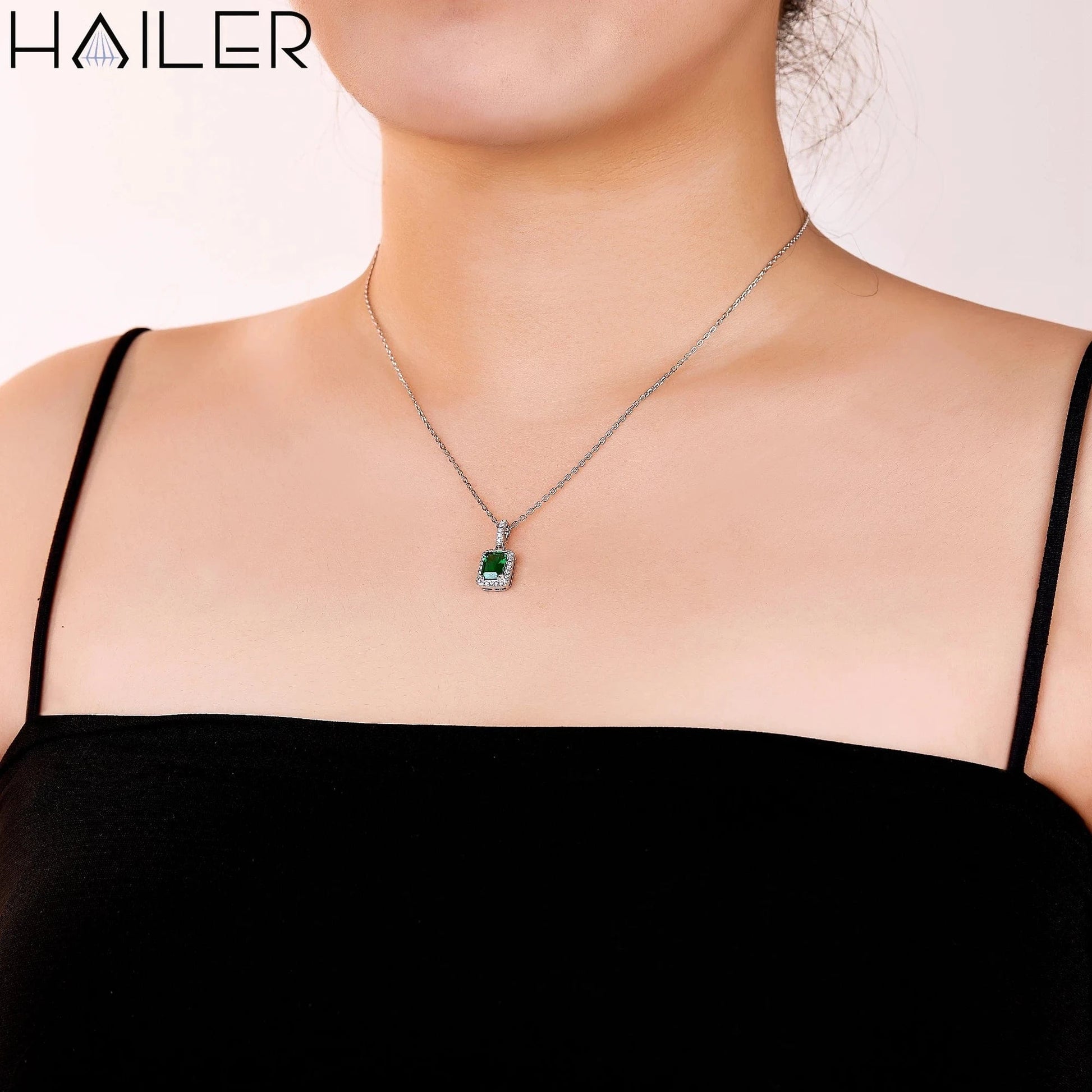 18inches (45cm) / CLP-80-5*7mm Zambia color Halo emerald necklace jewelry waterproof necklace 925 sterling silver fine jewelry pendants & charms
