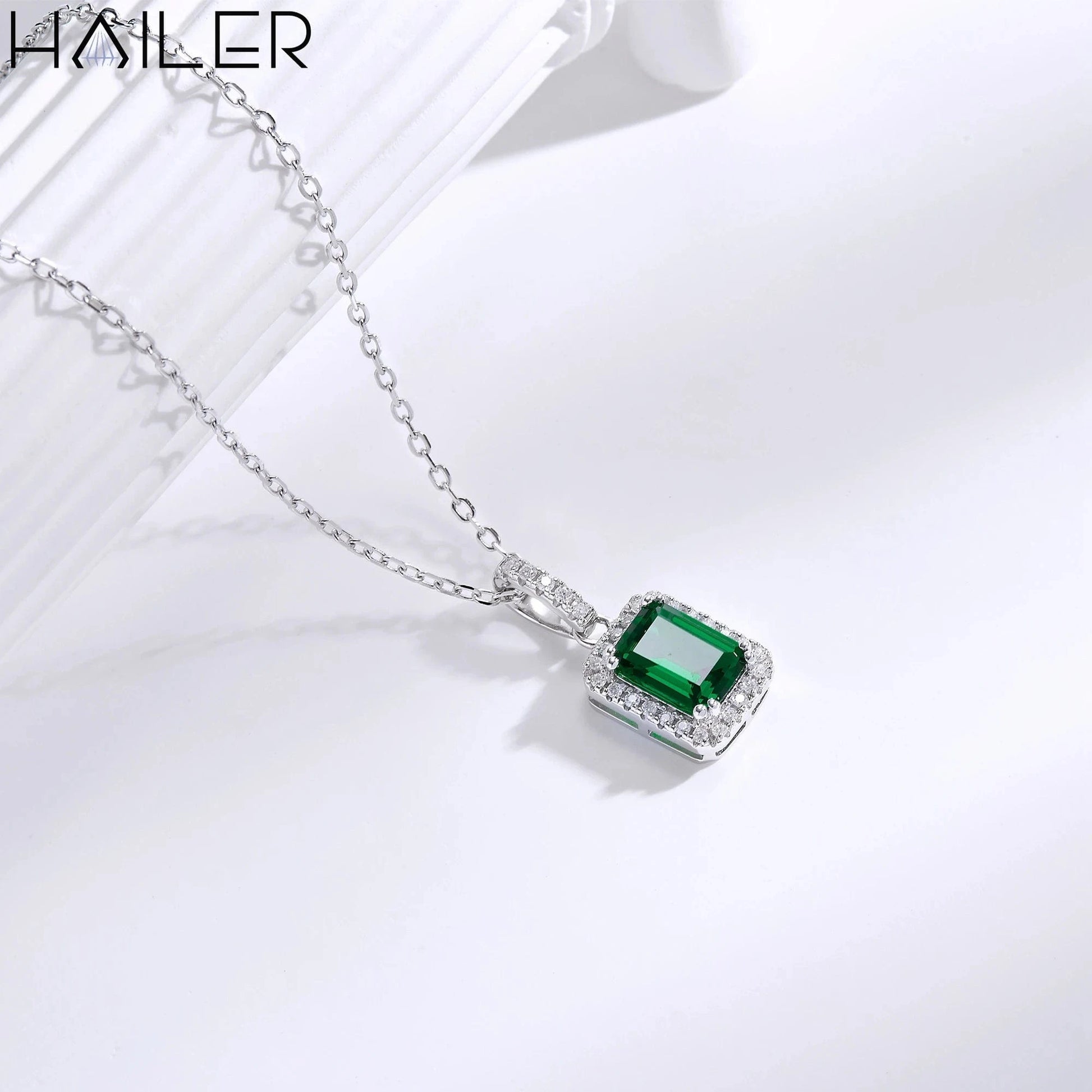 18inches (45cm) / CLP-80-5*7mm Zambia color Halo emerald necklace jewelry waterproof necklace 925 sterling silver fine jewelry pendants & charms