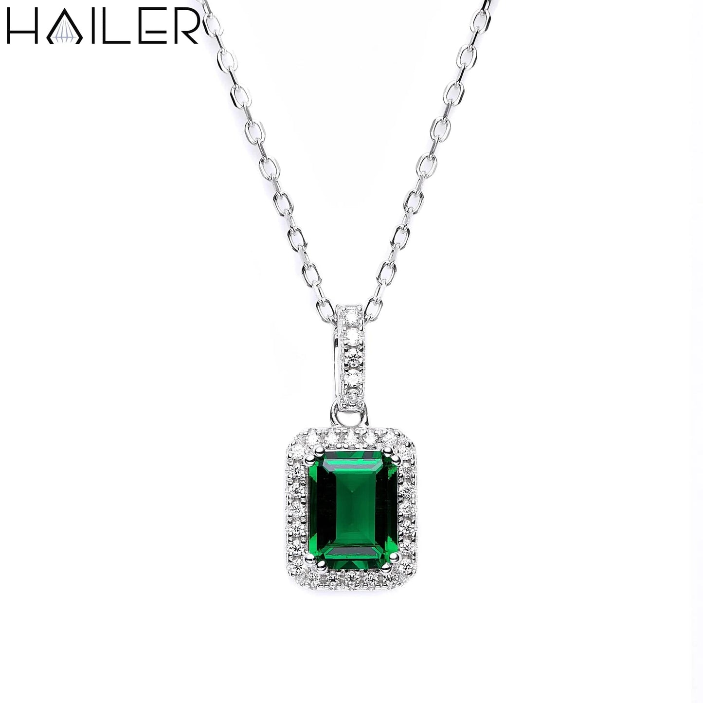 18inches (45cm) / CLP-80-5*7mm Zambia color Halo emerald necklace jewelry waterproof necklace 925 sterling silver fine jewelry pendants & charms
